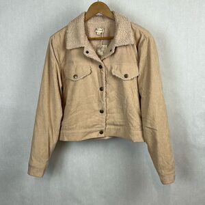 NEW Hem & Thread Corduroy Sherpa Trucker Jacket Sz Large Tan Beige Snap Button